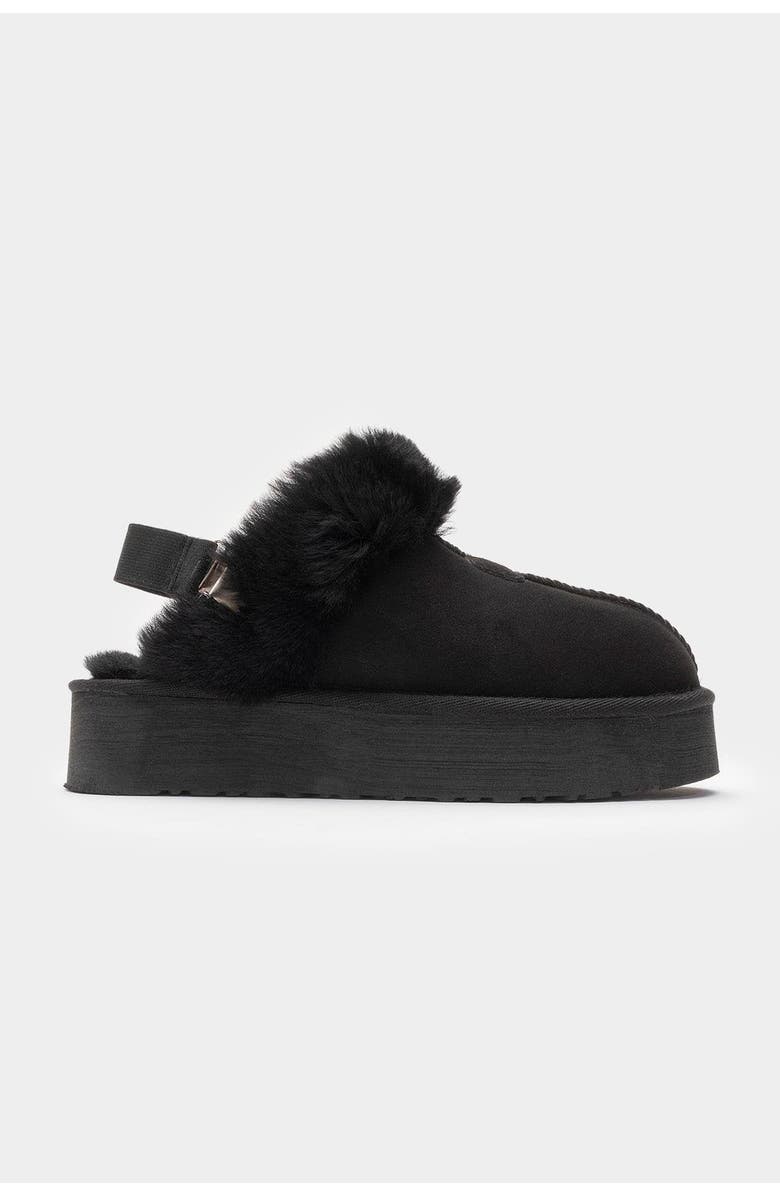 Forever & Always Shoes Olessa Leather Fur Slipper, Alternate, color, Black Suede