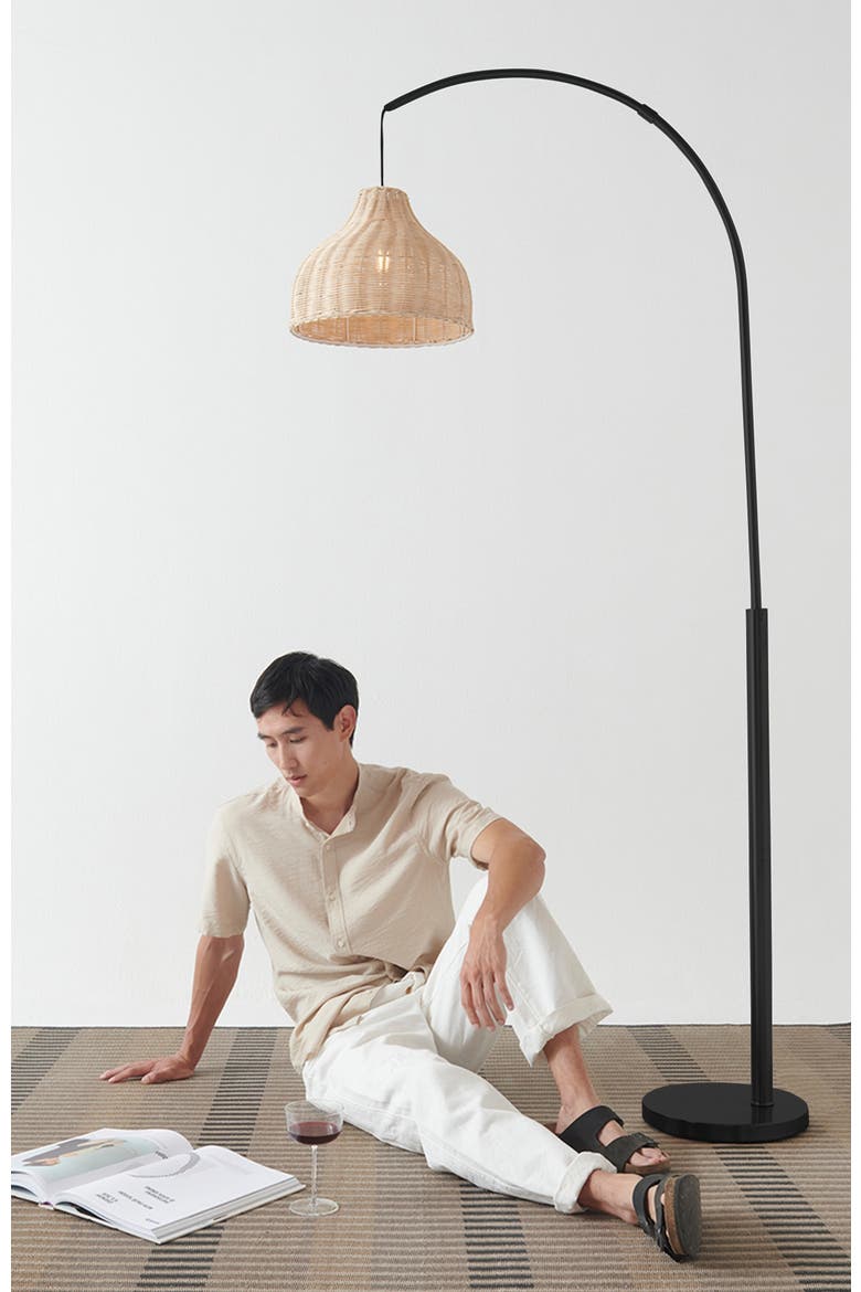 Lark 75" Boho Wicker LED Floor Lamp with Rattan Empire Shade, Bulb Included, Alternate, color, Classic Black