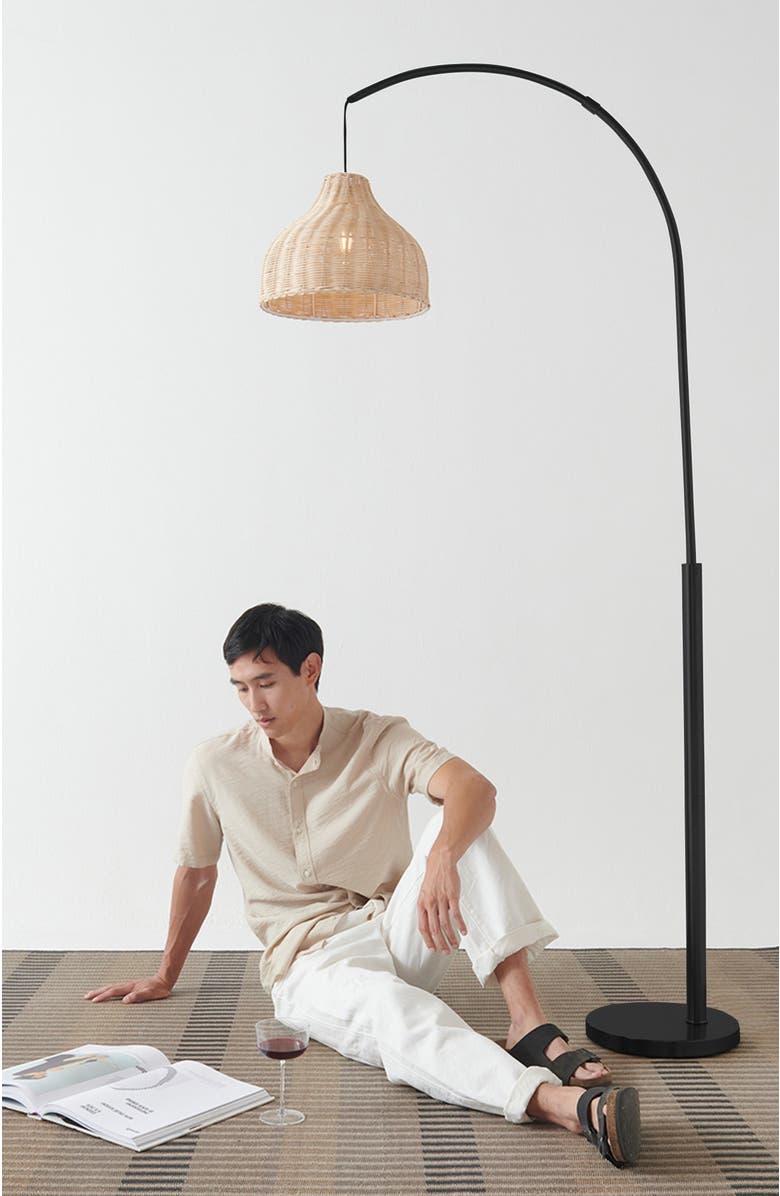 Brightech Lark 75" Boho Wicker LED Floor Lamp with Rattan Empire Shade, Bulb Included, Alternate, color, Classic Black