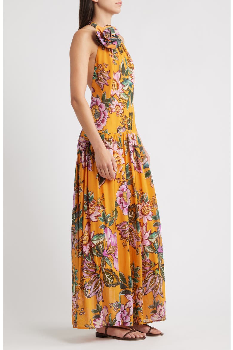 farm rio halter maxi dress Coast Stars | Print/White | Size XS Designer color name FARM RIO Halter Neck Maxi