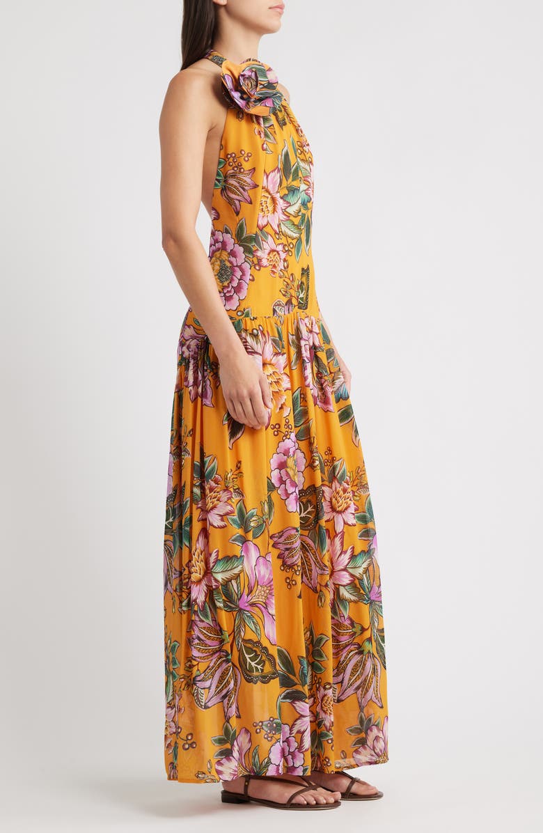FARM Rio Wonderful Bouquet Halter Maxi Dress, Alternate, color, Orange