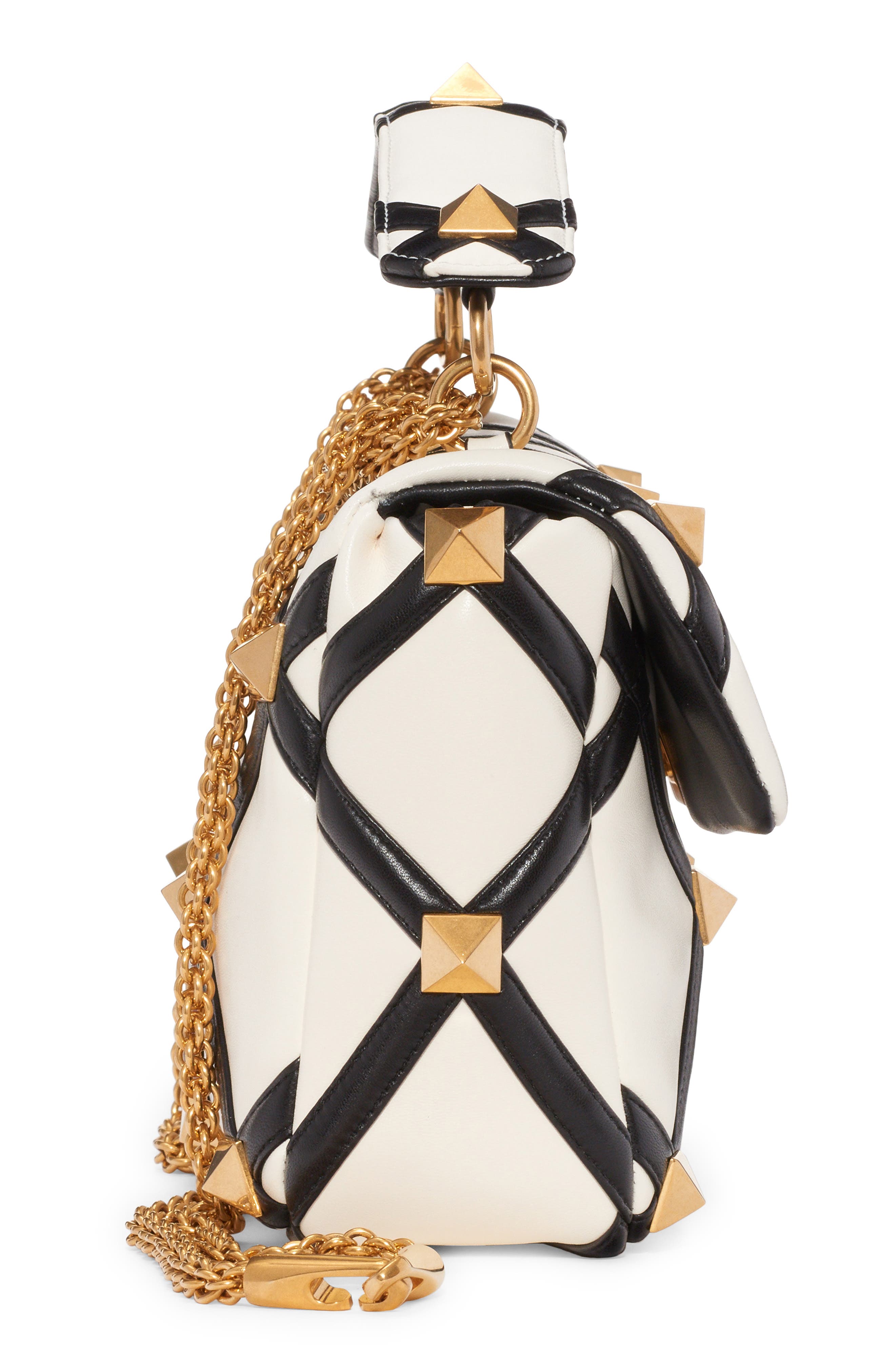 Valentino Garavani Large Roman Stud Inlay Leather Top Handle Bag, Alternate, color, 