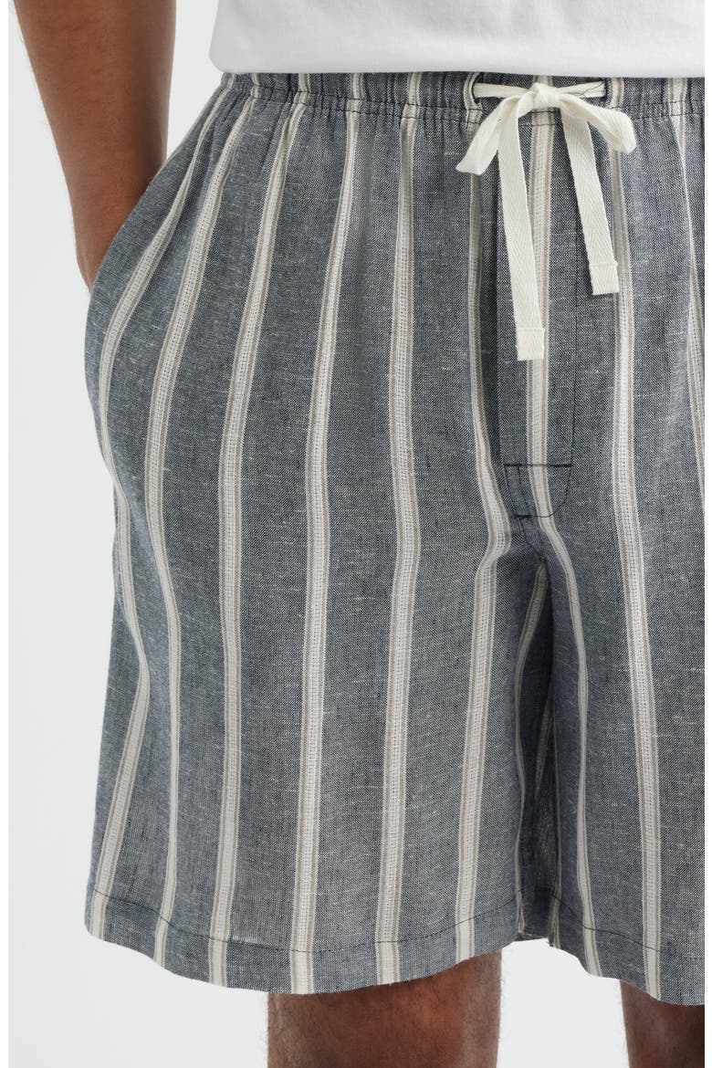Textured Retreat Woven Cotton Drawstring Pajama Shorts, Alternate, color, NAVY/ BEIGE
