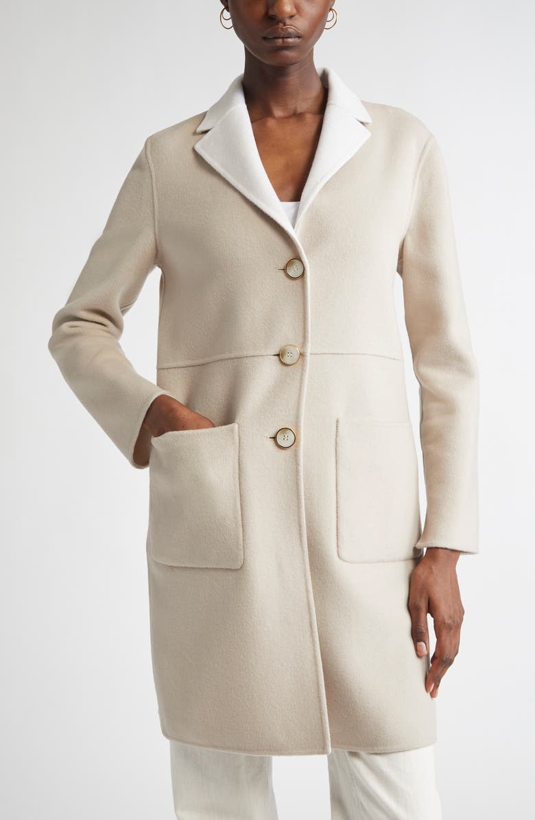 ST. JOHN Two-Tone Double Face Wool & Cashmere Coat, Alternate, color, Taupe/ Bright White