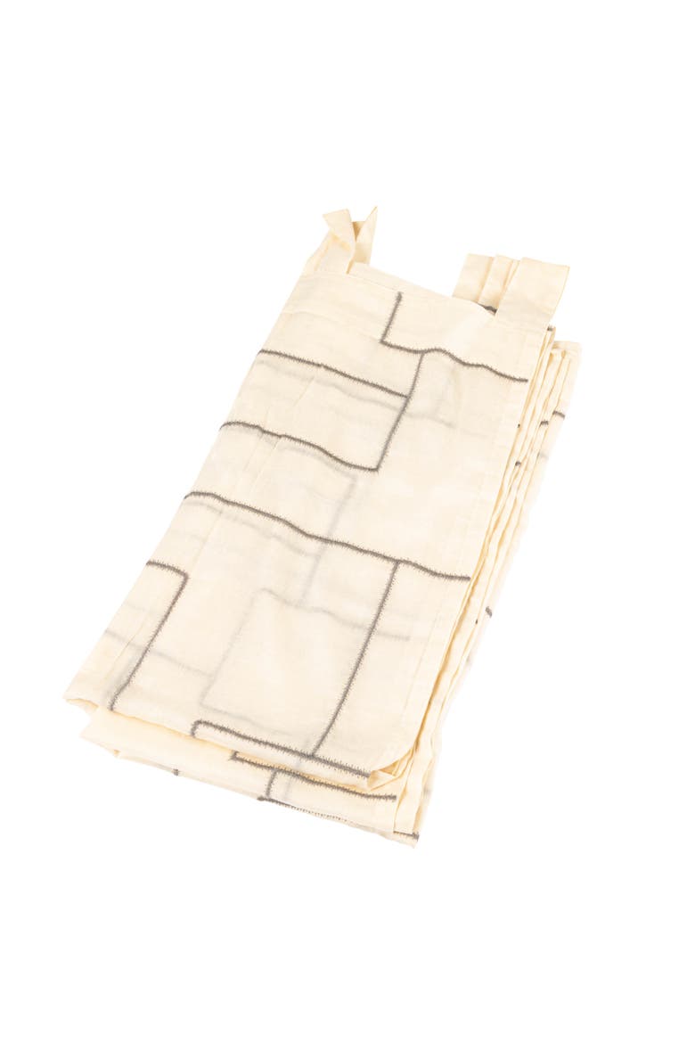 Modern Cotton Curtain Panel with Geometric Embroidery, Ivory and Black, Main, color, Ivory