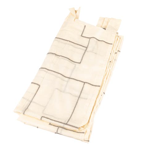 Modern Cotton Curtain Panel with Geometric Embroidery, Ivory and Black