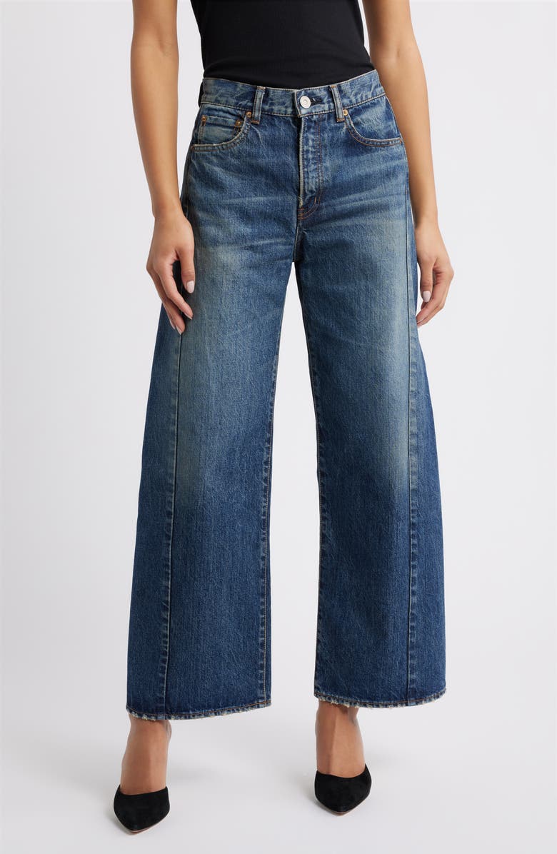 MOUSSY VINTAGE Harlem Side Line High Waist Wide Leg Ankle Jeans, Main, color, Dark Blue