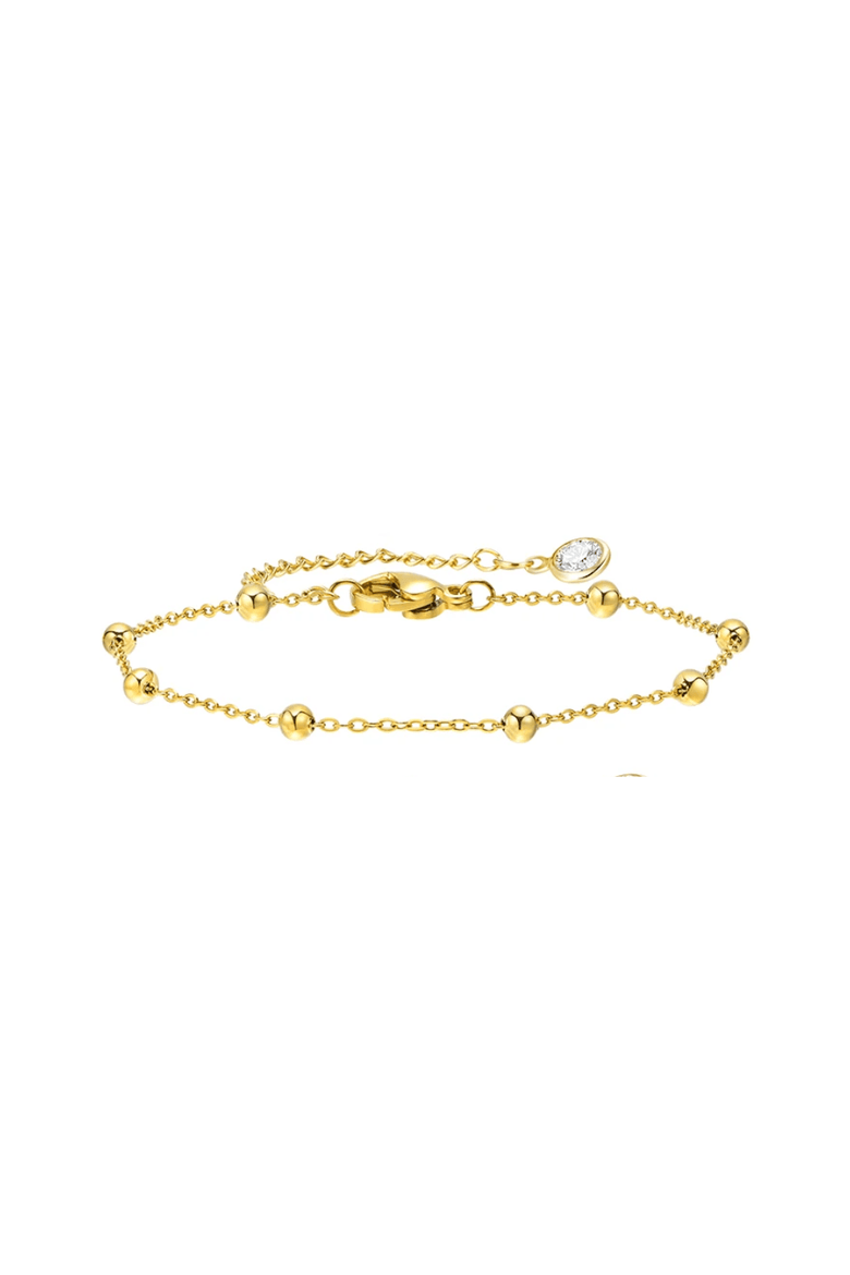 Gold Beaded Link Bracelet with Adjustable Chain, Main, color, Gold