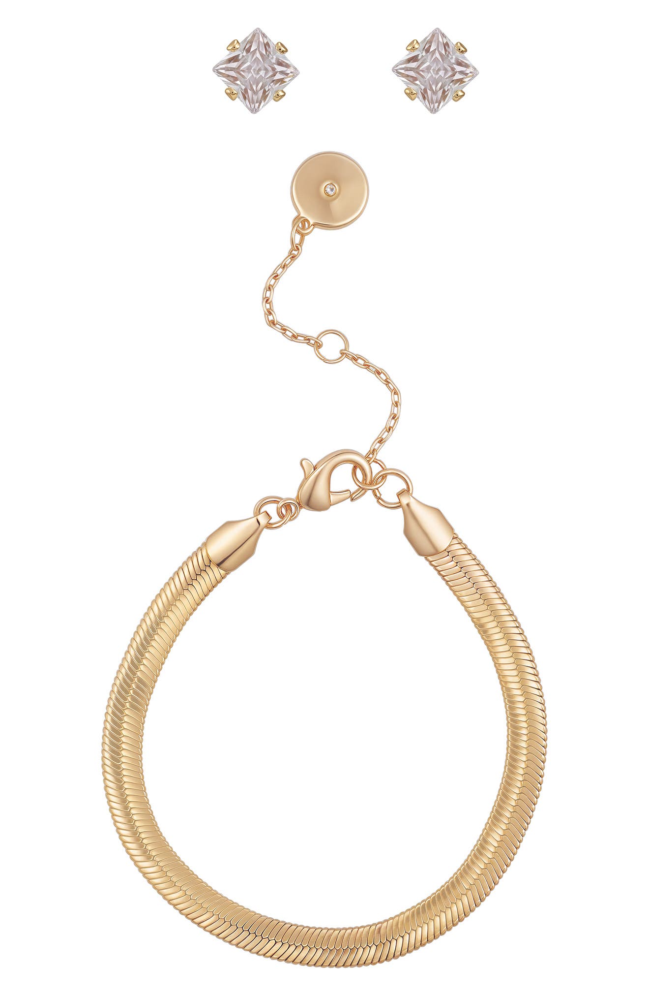 Snake Chain Bracelet & Cubic Zirconia Stud Earrings Gift Set