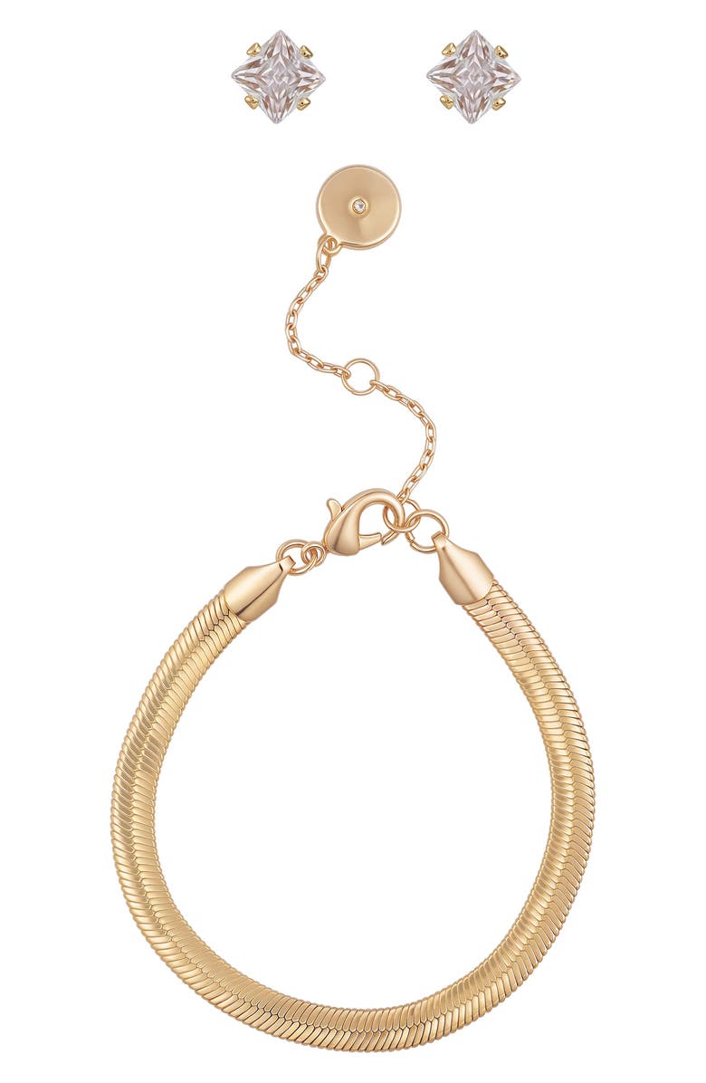 Vince Camuto Snake Chain Bracelet & Cubic Zirconia Stud Earrings Gift Set, Main, color, Gold