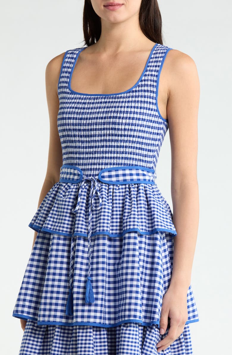 SUGARLIPS Vanna Gingham Tiered Midi Dress, Alternate, color, Blue White