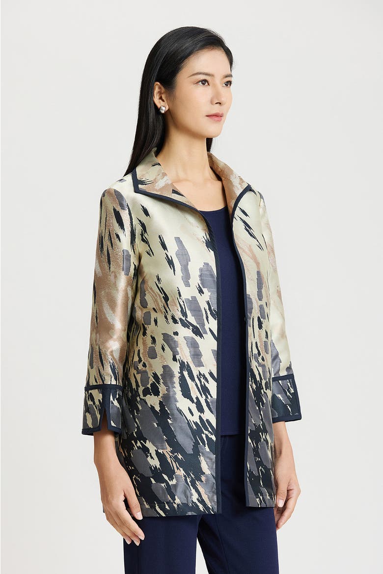 Abstract Animal Print Woven Jacket, Alternate, color, Warm Taupe/Indigo/Ivory