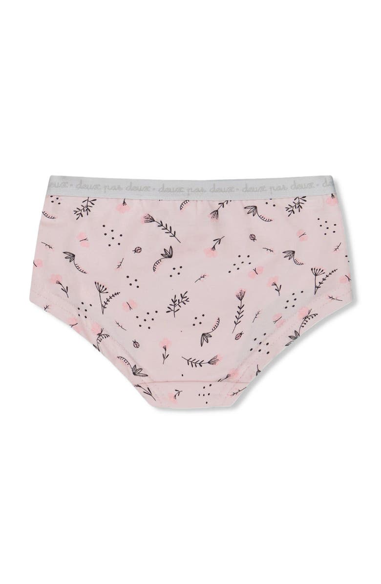 Deux par Deux Girl's Printed Organic Cotton Boyshort Panty Small Pink Flowers On Pale Pink Background, Main, color,