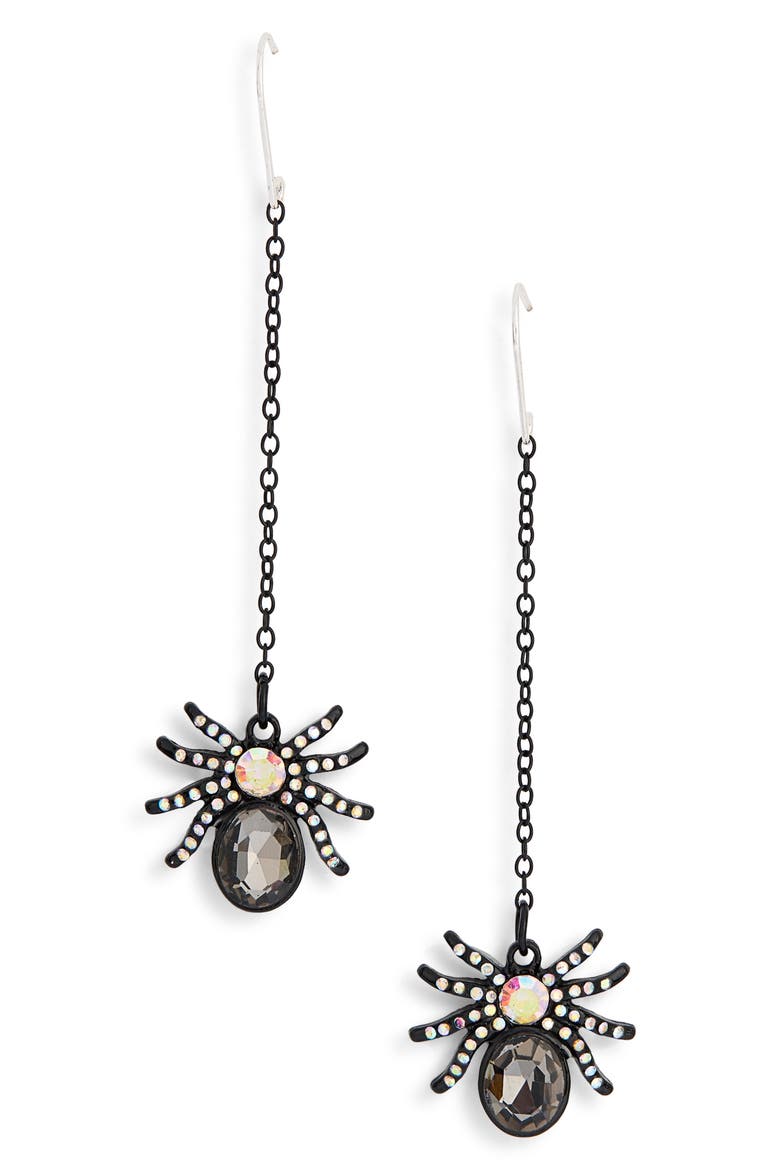 Spider Linear Drop Earrings, Main, color, BLACK MULTI- SILVER