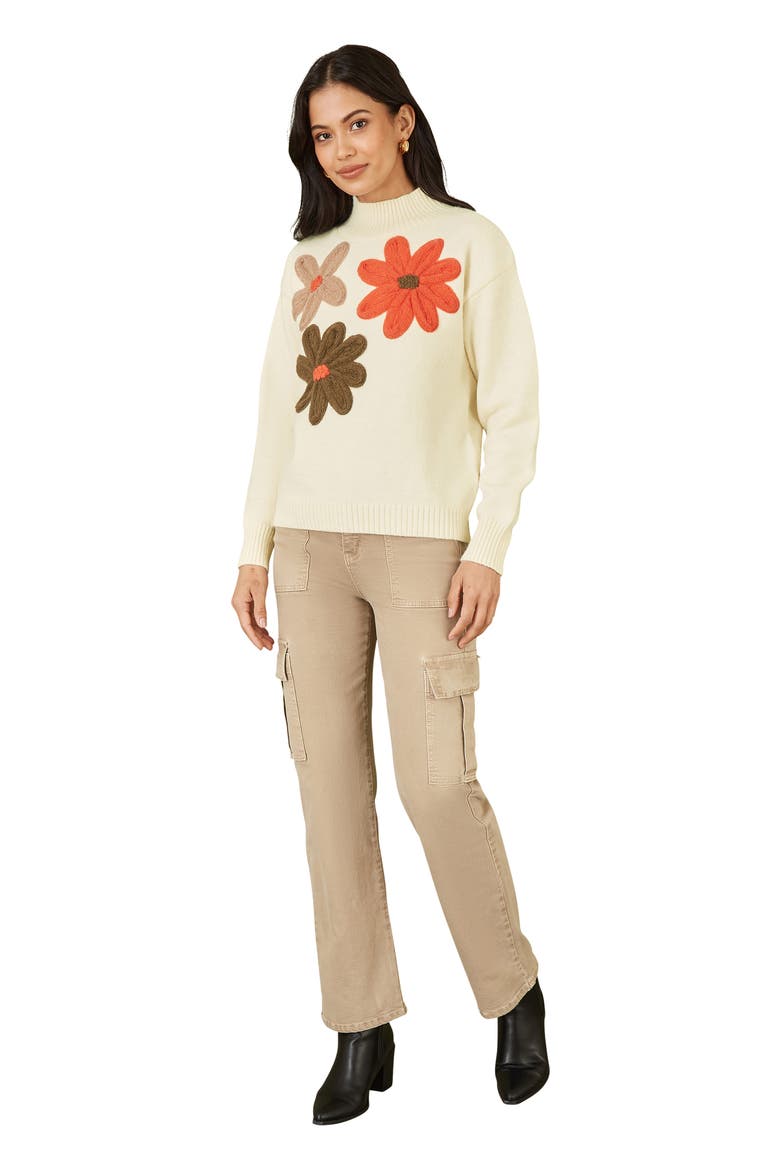 Floral Detail High Neck Knit Sweater, Alternate, color, Ivory