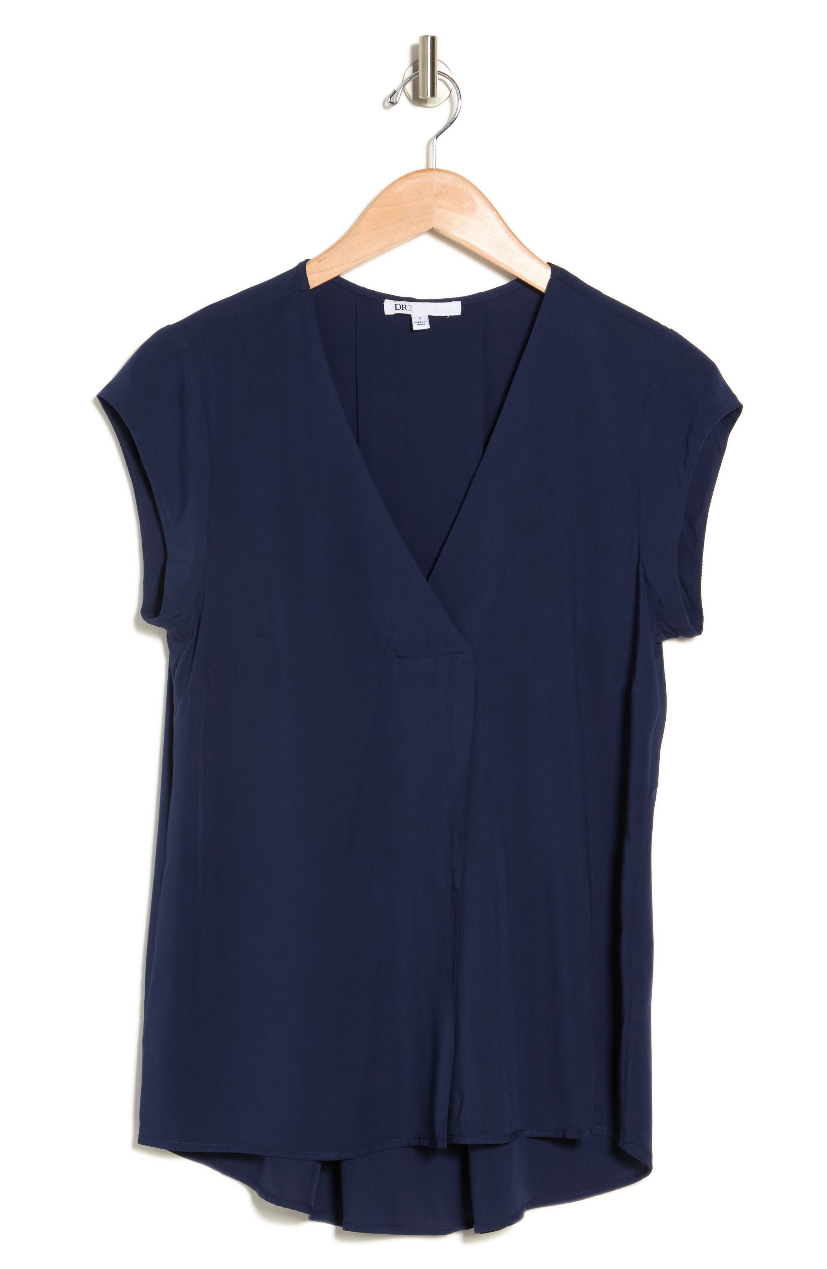 DR2 by Daniel Rainn Inverted Pleat V-Neck Cap Sleeve Shirt (Women ...