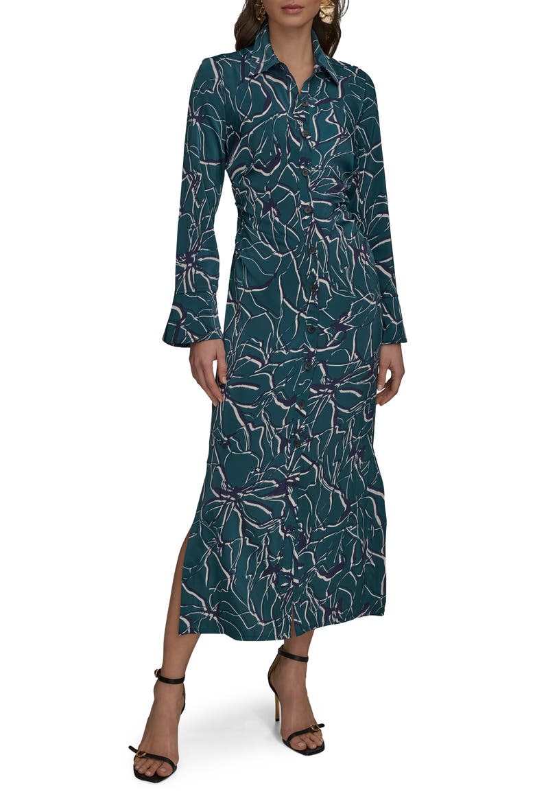 Floral Long Sleeve Shirtdress, Main, color, GREEN/ ECLIPSE