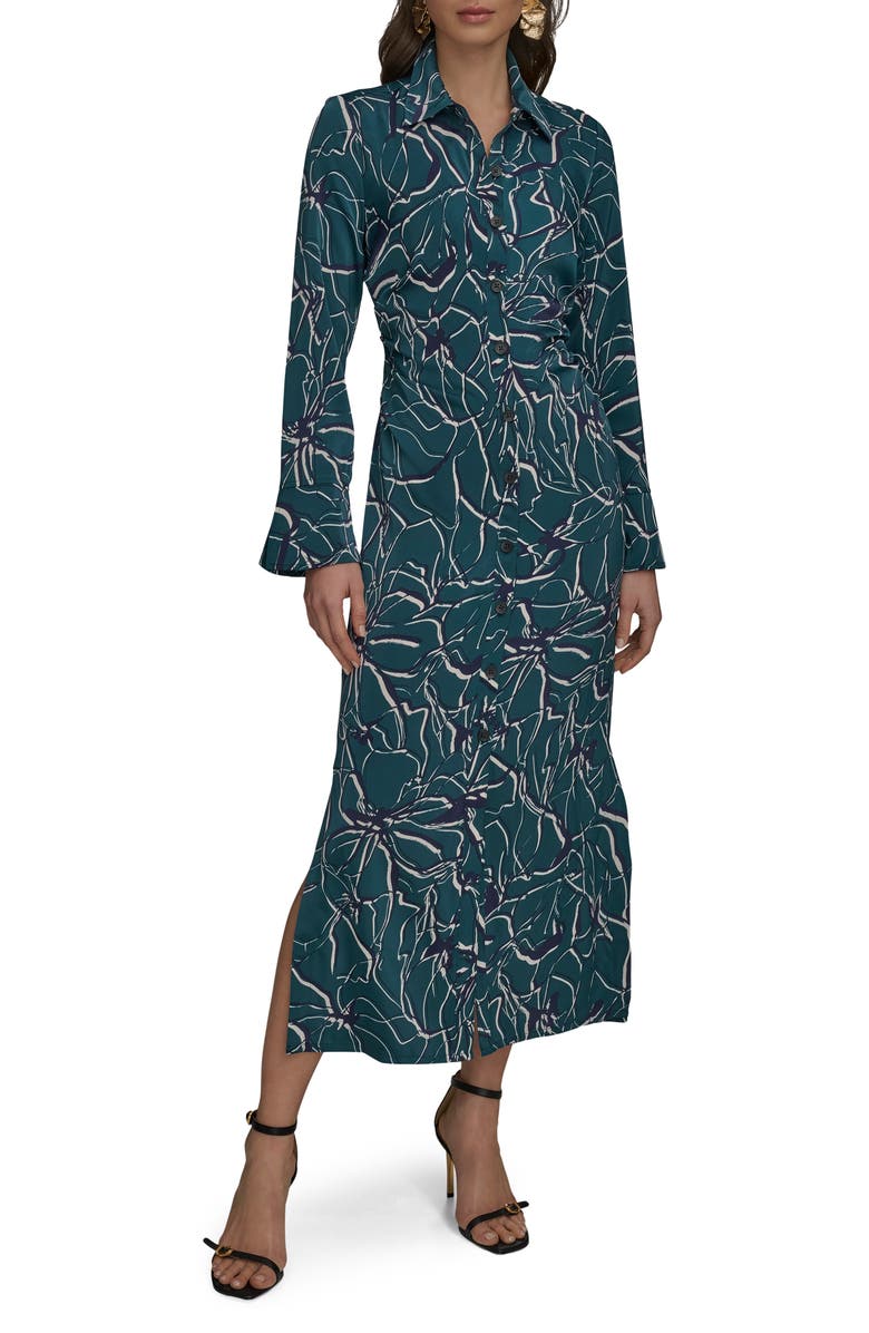 Donna Karan New York Floral Long Sleeve Shirtdress, Main, color, Green/ Eclipse