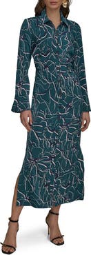 Donna Karan New York Floral Long Sleeve Shirtdress