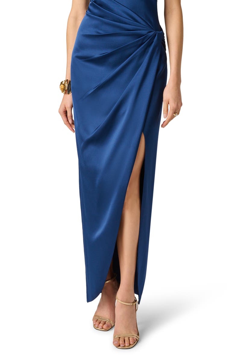 Aidan Mattox One-Shoulder Crepe Back Satin Gown, Alternate, color, Navy