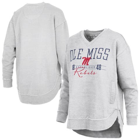 Women's Pressbox Heather Gray Ole Miss Rebels Marcus East Hall Poncho V-Neck Sweatshirt
