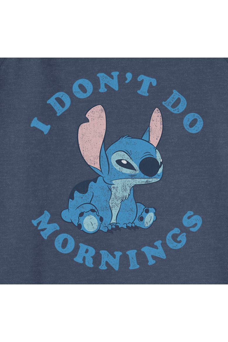 Junior's Lilo & Stitch I Don't Do Mornings Light Blue  Sweatshirt, Alternate, color, Blue Heather