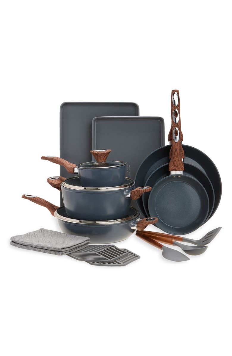 PHANTOM CHEF Grove 18-Piece Nonstick Ceramic Coated Cookware Set, Main, color, Smoked