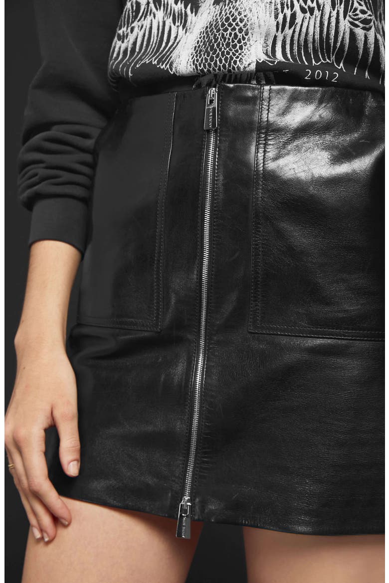 Sally Leather Miniskirt, Alternate, color, BLACK