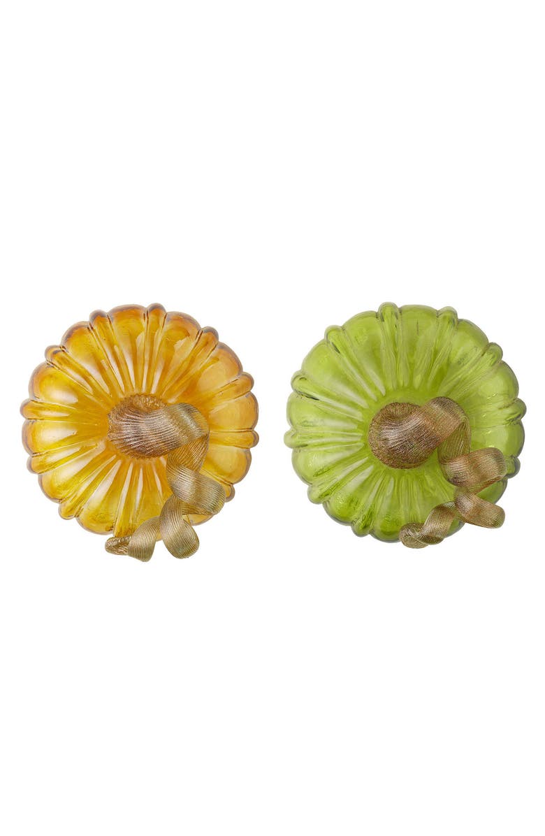 Glitzhome Set of 2 Glass Short Pumpkins, Alternate, color, Green