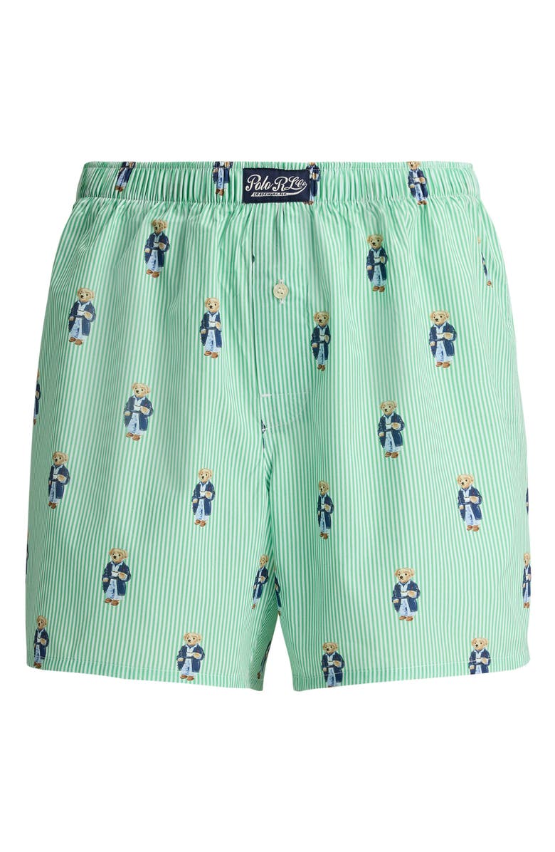 Polo Ralph Lauren Hanging Woven Cotton Boxers, Alternate, color, Green Bear Stripe