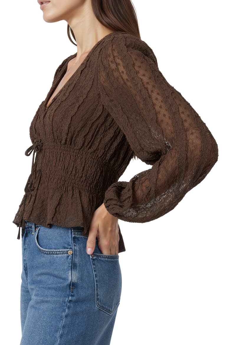 Ruched V-Neck Tie Front Top, Alternate, color, BROWN