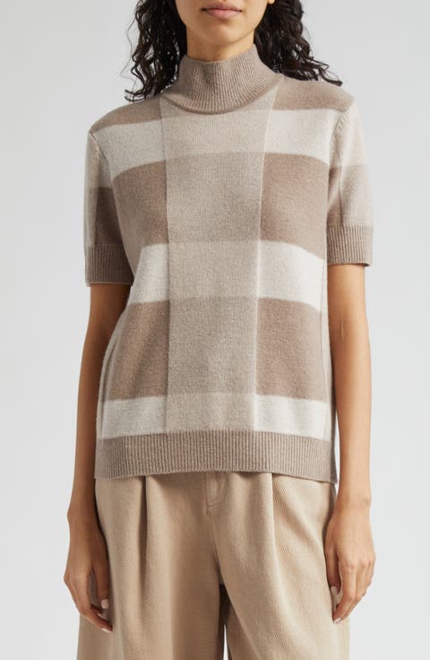 Check Wool & Cashmere Mock Neck Sweater