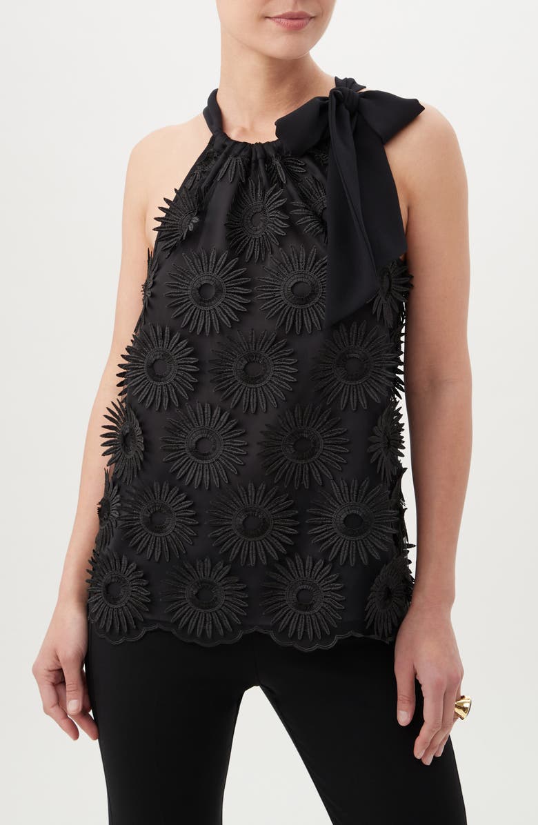 Trina Turk Mirai Floral Appliqué Top, Main, color, Black