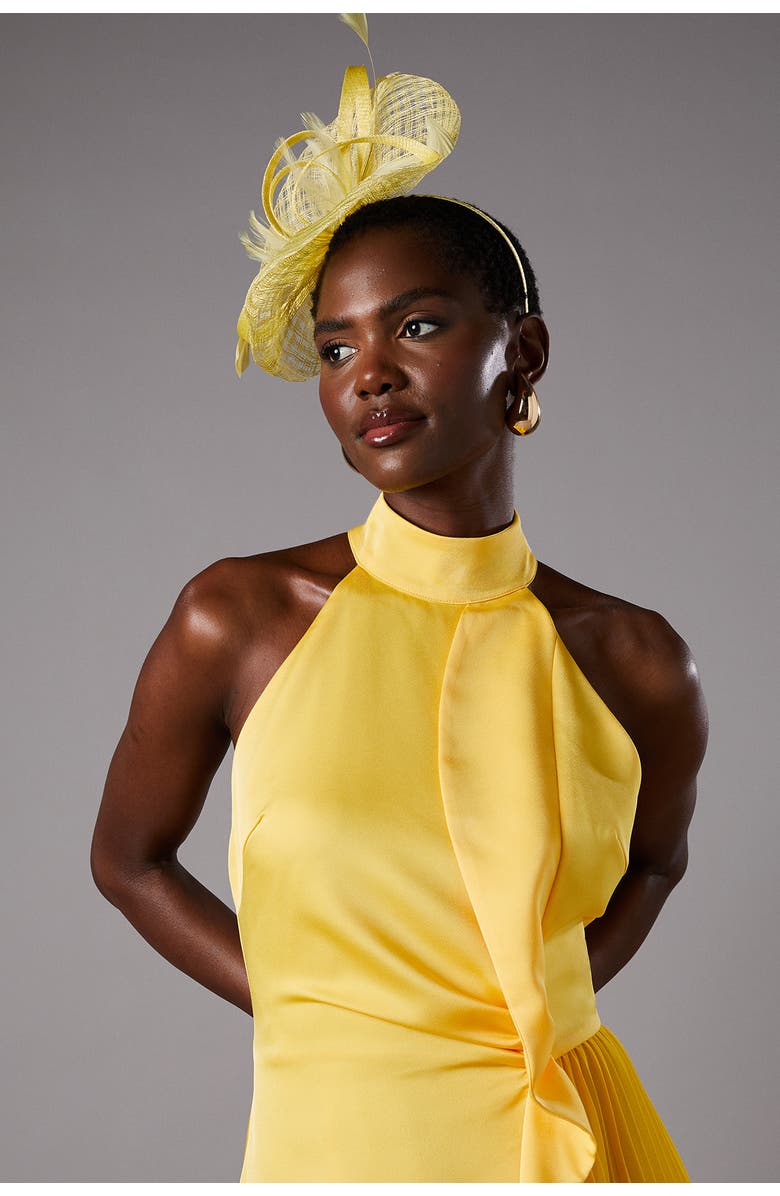 Coast Halter Pleated Asymmetric Hem Midi Dress, Alternate, color, Yellow