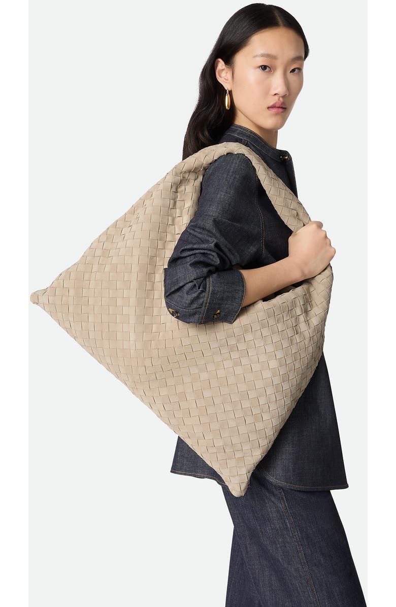 Bottega Veneta Large Hop Intrecciato Suede Hobo Bag, Alternate, color, 9614 Ecru-Muse Brass
