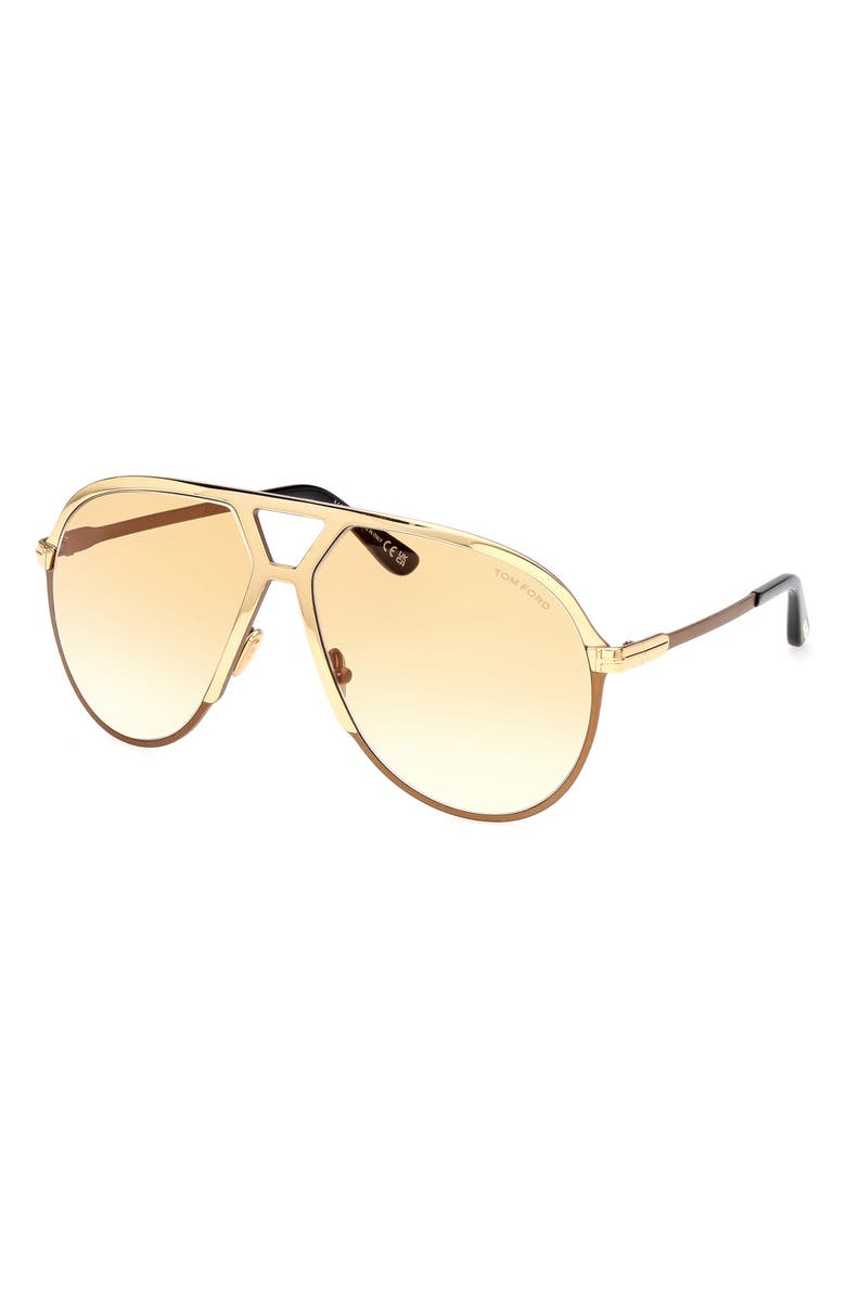 TOM FORD Xavier 64mm Gradient Oversize Pilot Sunglasses, Alternate, color, Shiny Rose Gold Brown