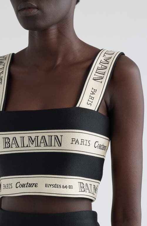 Shop Balmain Logo Stripe Jacquard Crop Top In Edy Black/beige