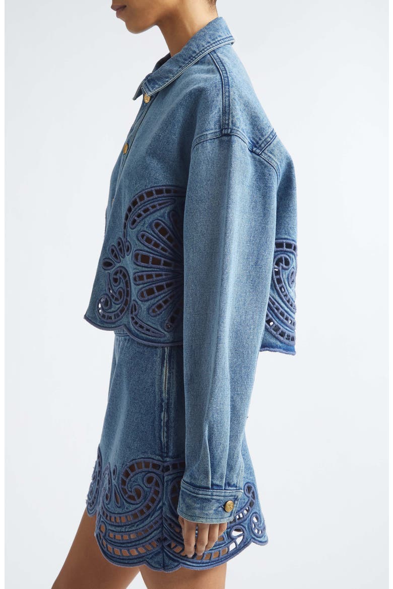 Bobbi Eyelet Denim Jacket, Alternate, color, RIVER