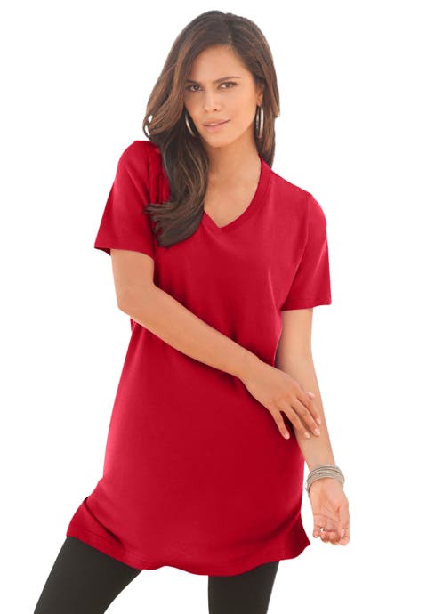 Plus Size Ultimate Cotton V-Neck Short Sleeve Tunic