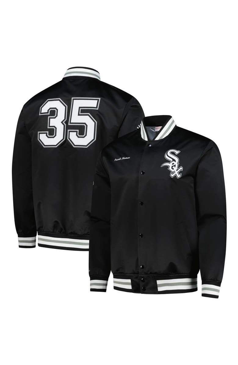 Mitchell & Ness Men's Mitchell & Ness Frank Thomas Black Chicago White Sox Legends Collection Vintage Satin Full-Snap Jacket, Alternate, color, Black