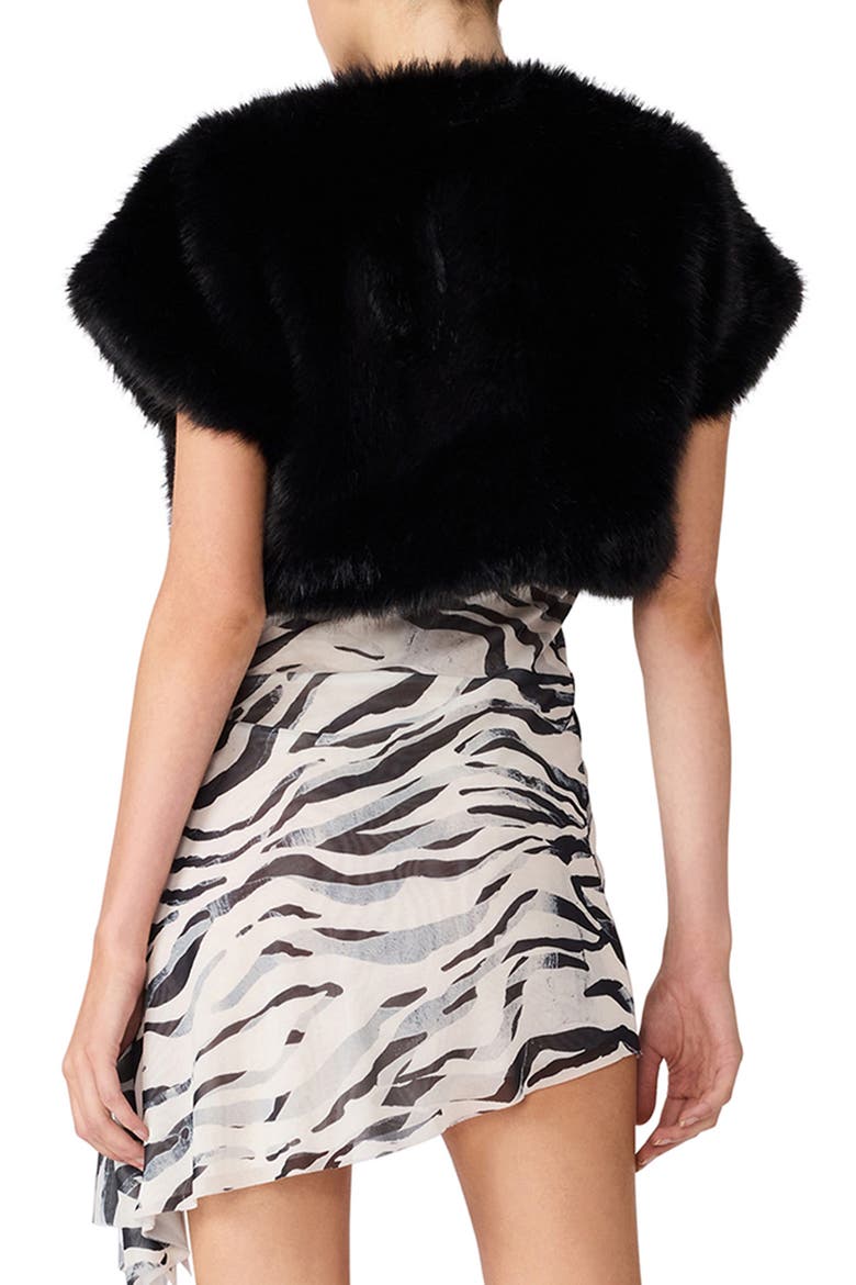 Jalen Faux Fur Bolero, Alternate, color, BLACK
