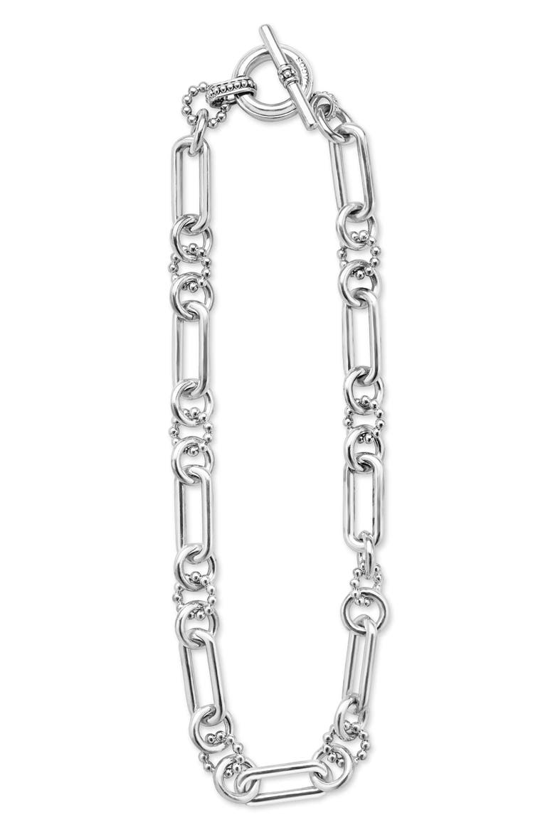 Large Sterling Silver Caviar Link Necklace, Alternate, color, SILVER