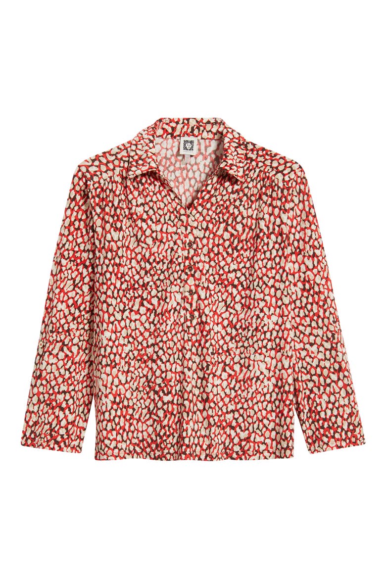 Abstract Print Button-Up Shirt, Alternate, color, BEGONIA RED MLT