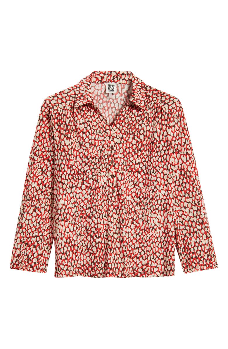 AK ANNE KLEIN Abstract Print Button-Up Shirt, Alternate, color, Begonia Red Mlt