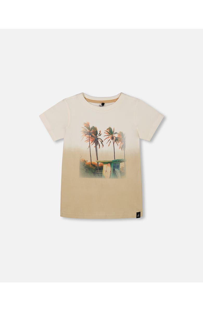 Deux par Deux Little Boy's Short Sleeve Organic Cotton Graphic Tee Gradient White And Beige, Main, color, Gradient White And Beige