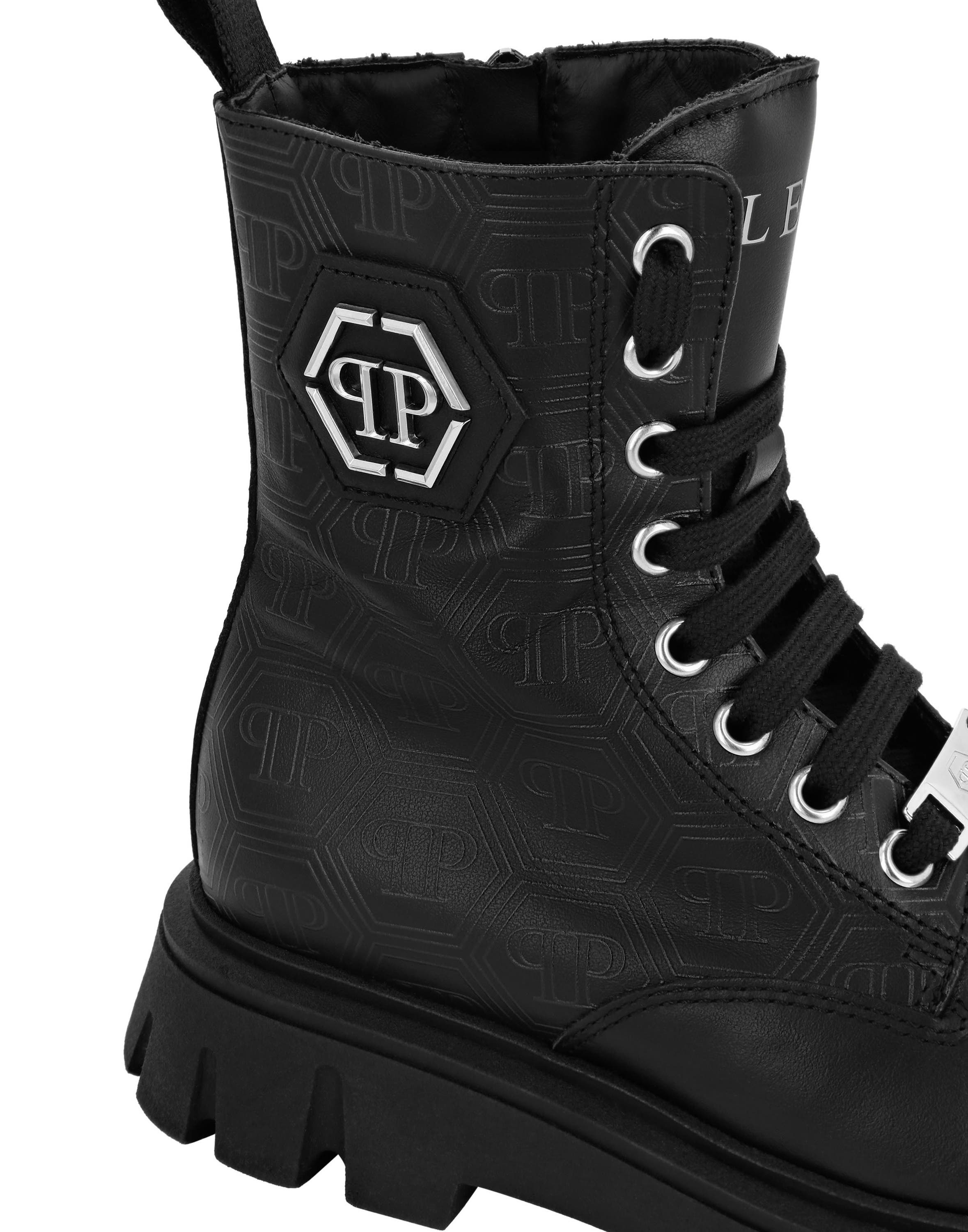 Nappa Leather Mid Boots Hexagon Monogram Girl, Alternate, color, black