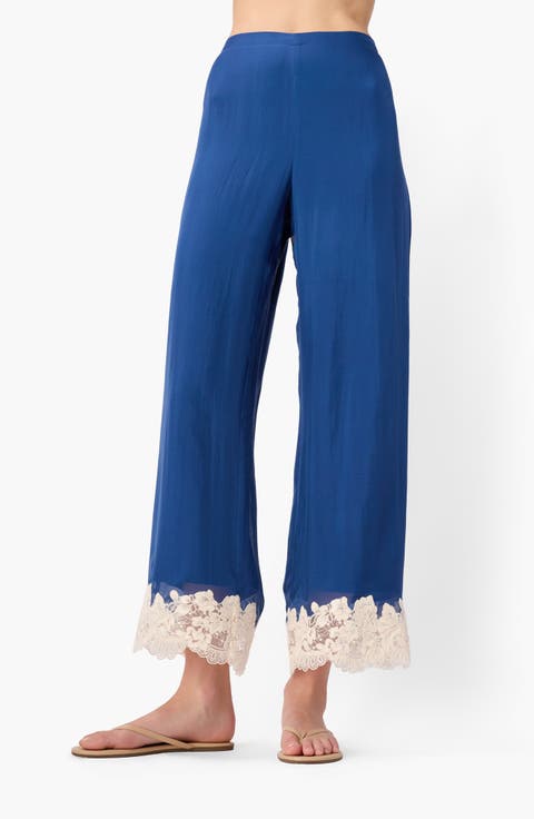 Gilda Lace Trim Silk Ankle Pants