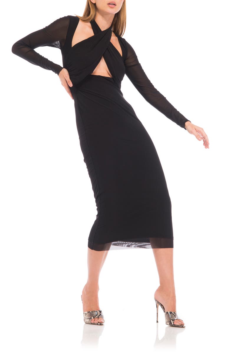 AFRM Adut Cutout Bodice Long Sleeve Mesh Midi Dress, Main, color,