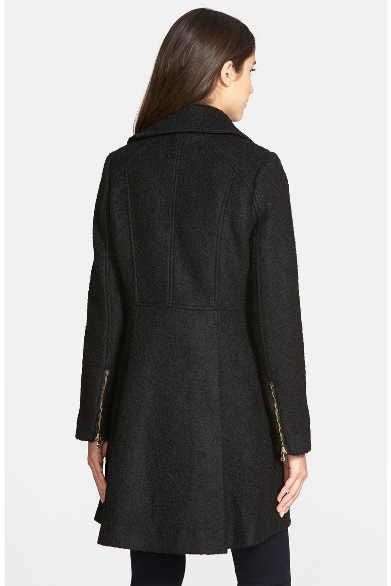 Double Breasted Bouclé Cutaway Coat, Alternate, color, BLACK
