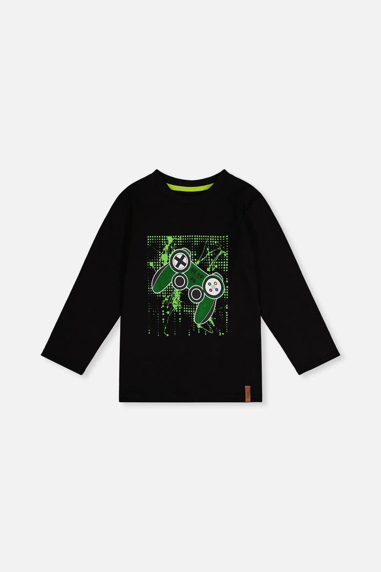 Crew Neck Long Sleeve Controller Cotton T-Shirt, Main, color, Black and Green